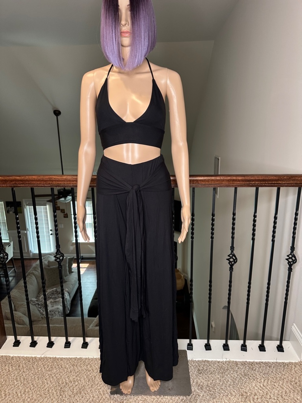 Black Tie-Waist Wide Leg 2pc Set